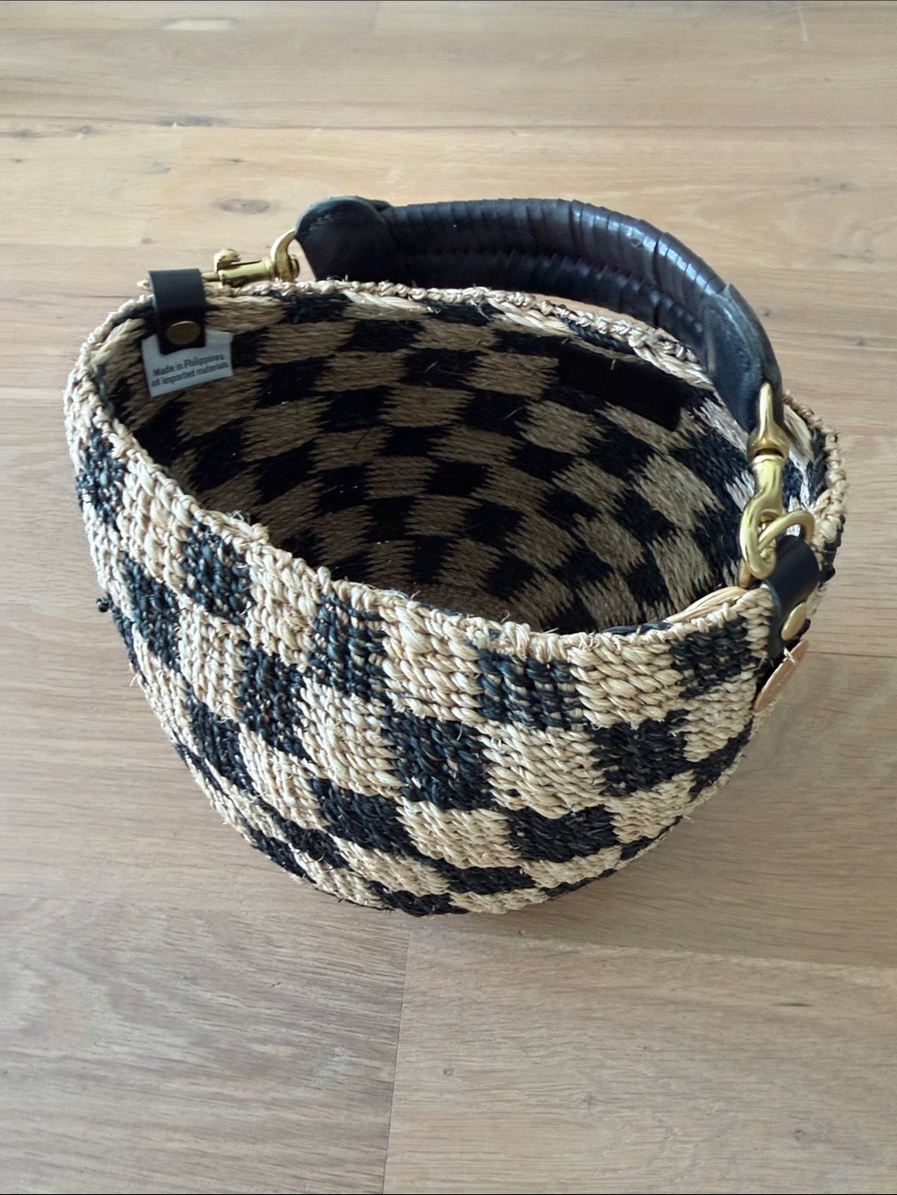Clare V Checkered Woven Handbag in Black & Natural - Picture 5 of 6